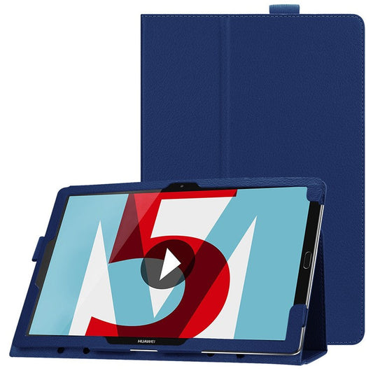 Litchi Skin PU Leather Case with Stand for Huawei MediaPad M5 10 / M5 10 (Pro) - Dark Blue