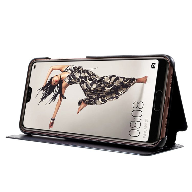 Plated Mirror Surface Leather Phone Folio Cover with Stand for Huawei P20 Pro - Grey