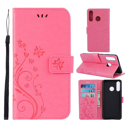 Imprint Butterfly Flower Leather Wallet Case for Huawei P30 Lite - Pink