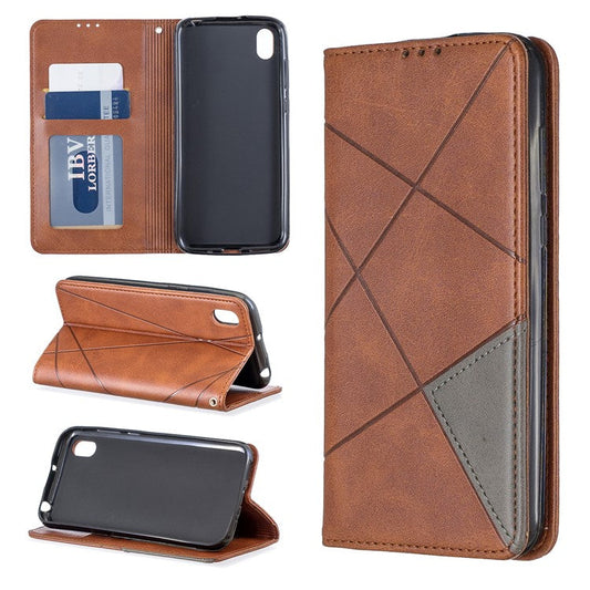 Geometric Pattern Leather Card Holder Case for Huawei Y5 (2019) / Honor 8S - Brown
