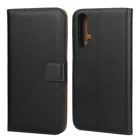 Genuine Leather Wallet Stand Mobile Phone Case for Huawei Honor 20S / Honor 20 / nova 5T - Black