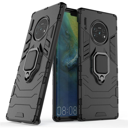 Cool Guard Ring Holder Kickstand PC TPU Hybrid Case for Huawei Mate 30 Pro - Black