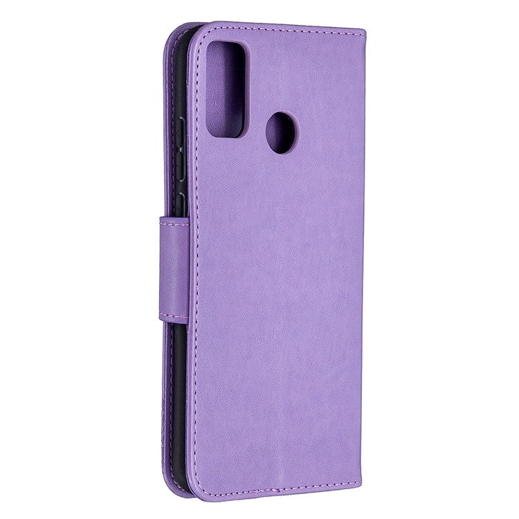 Imprint Butterfly Wallet Flip Leather Cell Phone Case for Honor 9X Lite - Purple
