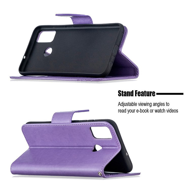 Imprint Butterfly Wallet Flip Leather Cell Phone Case for Honor 9X Lite - Purple