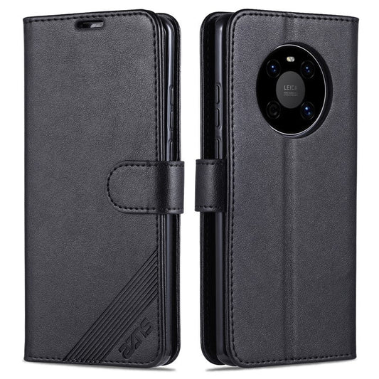 AZNS Wallet Stand Leather Protective Case for Huawei Mate 40 Pro - Black