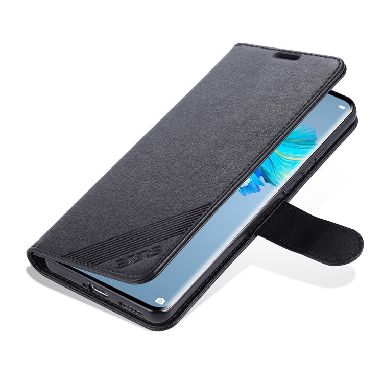 AZNS Wallet Stand Leather Protective Case for Huawei Mate 40 Pro - Black