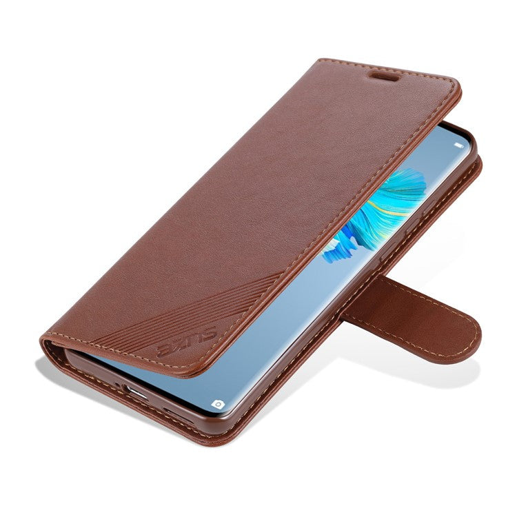 AZNS Wallet Stand Leather Protective Case for Huawei Mate 40 Pro - Brown