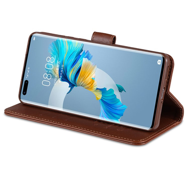 AZNS Wallet Stand Leather Protective Case for Huawei Mate 40 Pro - Brown
