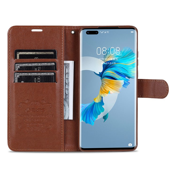 AZNS Wallet Stand Leather Protective Case for Huawei Mate 40 Pro - Brown