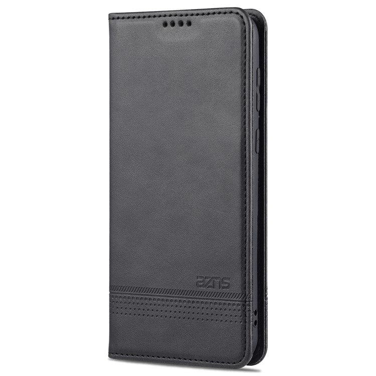 AZNS PU Leather Flip Book Shockproof Auto-absorbed Magnetic Case with Stand for Huawei P50 Pro - Black