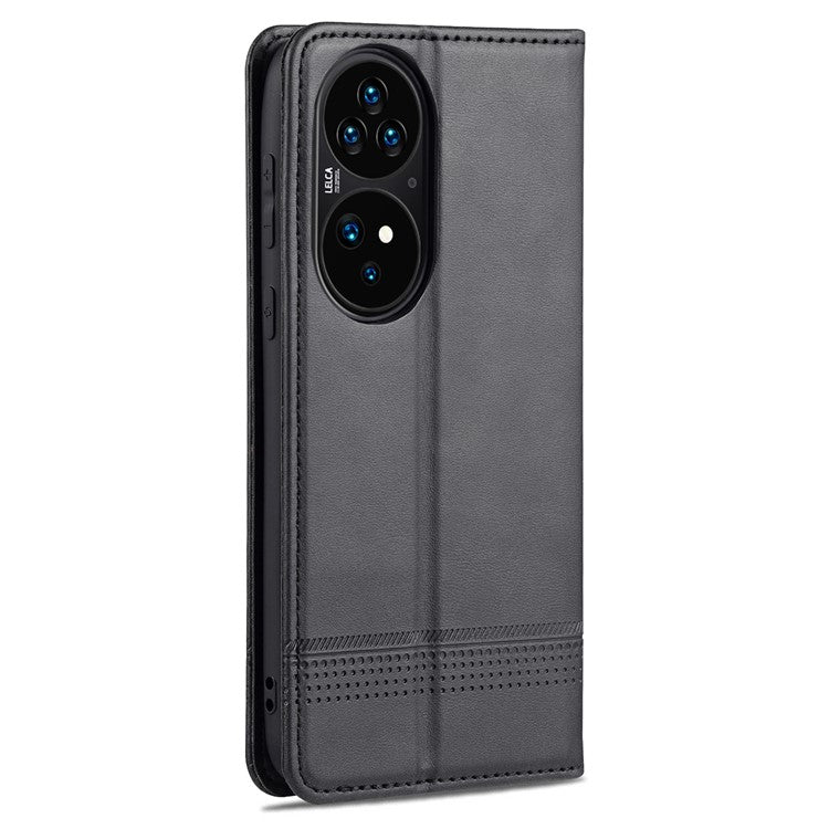 AZNS PU Leather Flip Book Shockproof Auto-absorbed Magnetic Case with Stand for Huawei P50 Pro - Black