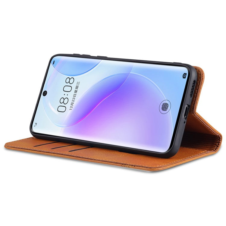 AZNS PU Leather Flip Book Shockproof Auto-absorbed Magnetic Case with Stand for Huawei P50 Pro - Black