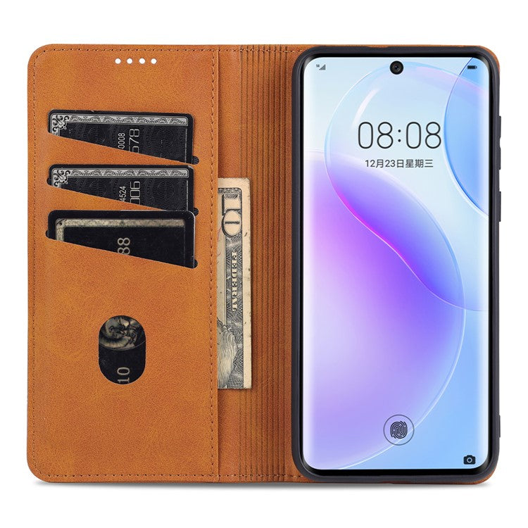AZNS PU Leather Flip Book Shockproof Auto-absorbed Magnetic Case with Stand for Huawei P50 Pro - Black