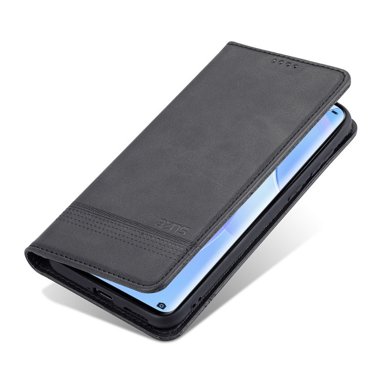 AZNS PU Leather Flip Book Shockproof Auto-absorbed Magnetic Case with Stand for Huawei P50 Pro - Black