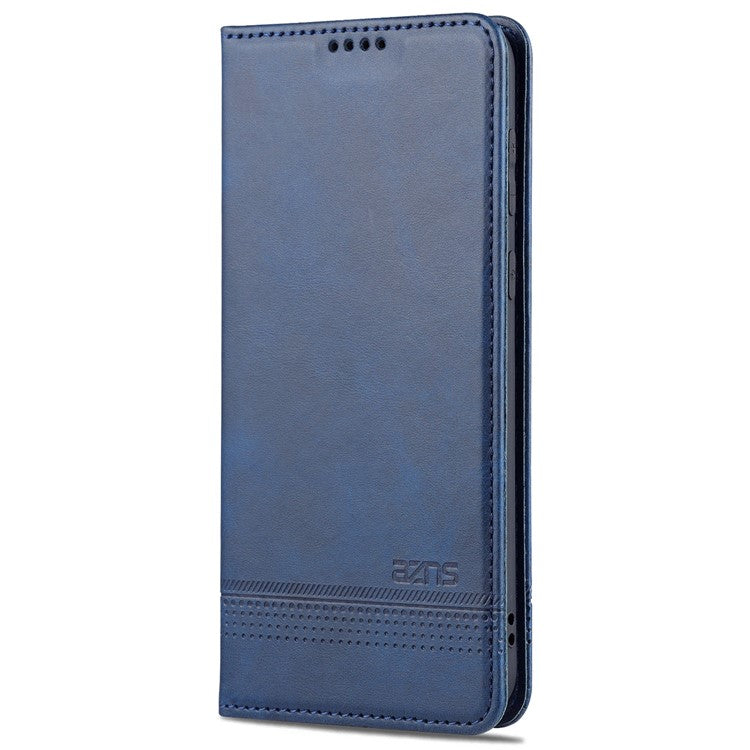 AZNS PU Leather Flip Book Shockproof Auto-absorbed Magnetic Case with Stand for Huawei P50 Pro - Blue