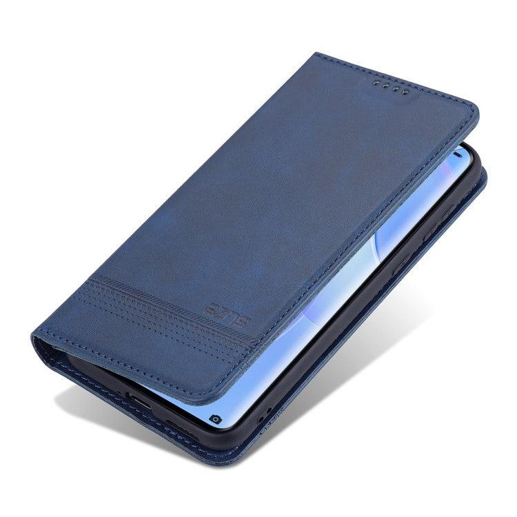 AZNS PU Leather Flip Book Shockproof Auto-absorbed Magnetic Case with Stand for Huawei P50 Pro - Blue