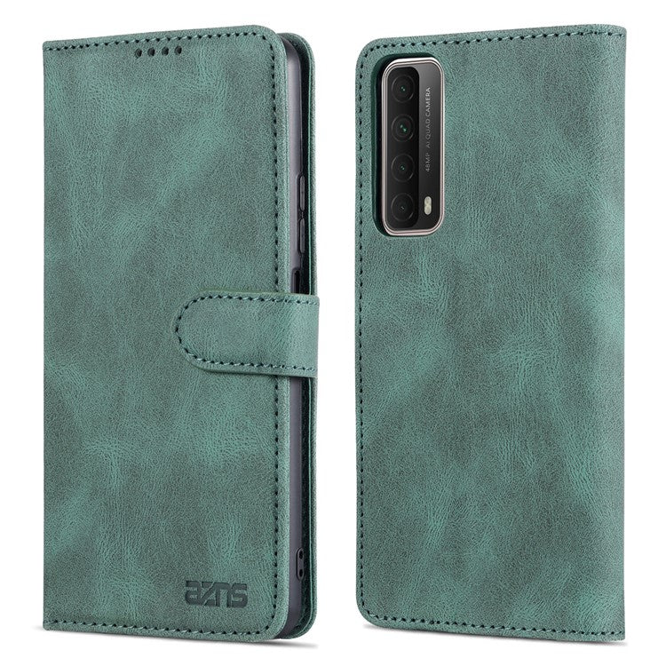 AZNS Phone Cover Magnetic Closure PU Leather Flip Wallet Case Stand Anti-fingerprint Phone Shell for Huawei P smart 2021 / Huawei Y7a - Green