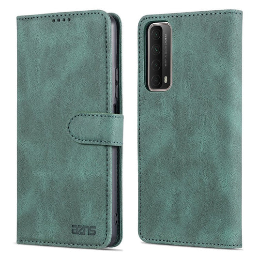 AZNS Phone Cover Magnetic Closure PU Leather Flip Wallet Case Stand Anti-fingerprint Phone Shell for Huawei P smart 2021 / Huawei Y7a - Green