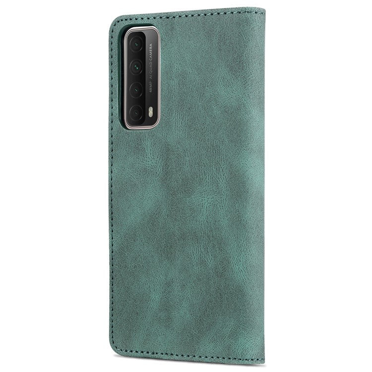 AZNS Phone Cover Magnetic Closure PU Leather Flip Wallet Case Stand Anti-fingerprint Phone Shell for Huawei P smart 2021 / Huawei Y7a - Green