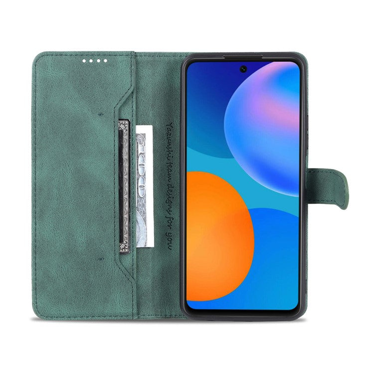 AZNS Phone Cover Magnetic Closure PU Leather Flip Wallet Case Stand Anti-fingerprint Phone Shell for Huawei P smart 2021 / Huawei Y7a - Green
