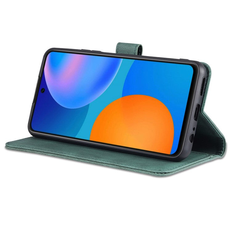 AZNS Phone Cover Magnetic Closure PU Leather Flip Wallet Case Stand Anti-fingerprint Phone Shell for Huawei P smart 2021 / Huawei Y7a - Green