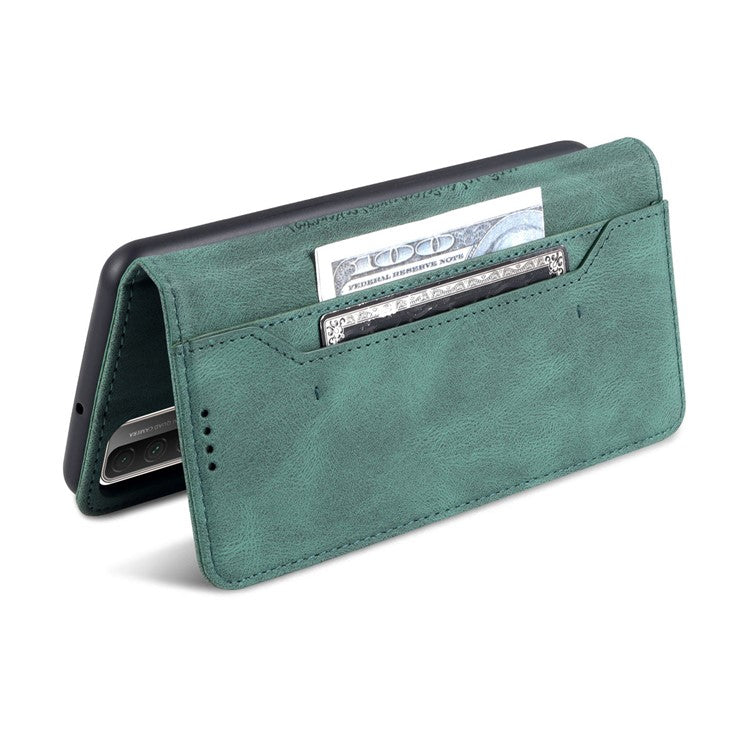 AZNS Phone Cover Magnetic Closure PU Leather Flip Wallet Case Stand Anti-fingerprint Phone Shell for Huawei P smart 2021 / Huawei Y7a - Green