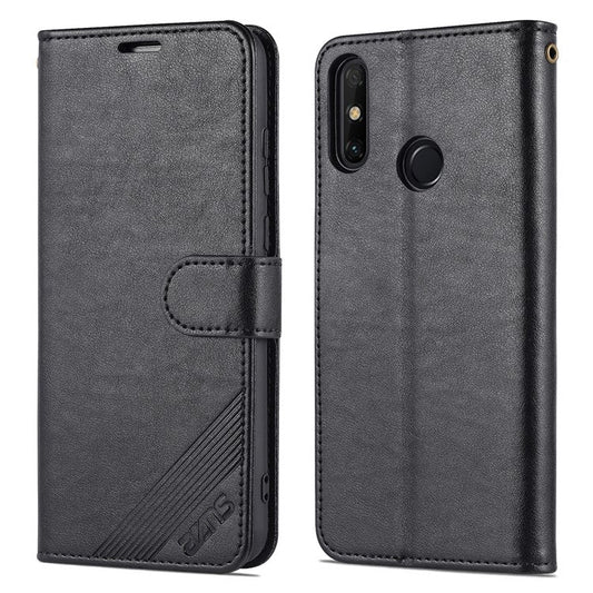 AZNS Textured PU Leather Wallet Case Inner TPU Magnetic Protective Flip Cover with Stand Function for Huawei Enjoy 20e - Black