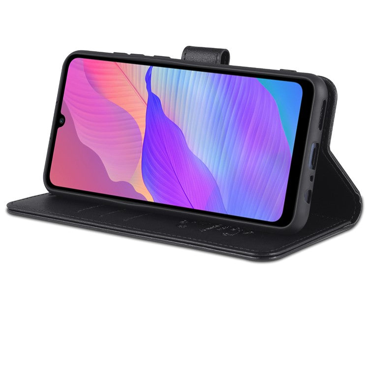 AZNS Textured PU Leather Wallet Case Inner TPU Magnetic Protective Flip Cover with Stand Function for Huawei Enjoy 20e - Black