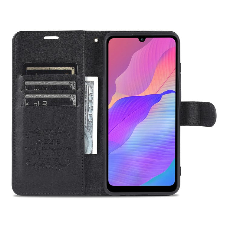 AZNS Textured PU Leather Wallet Case Inner TPU Magnetic Protective Flip Cover with Stand Function for Huawei Enjoy 20e - Black