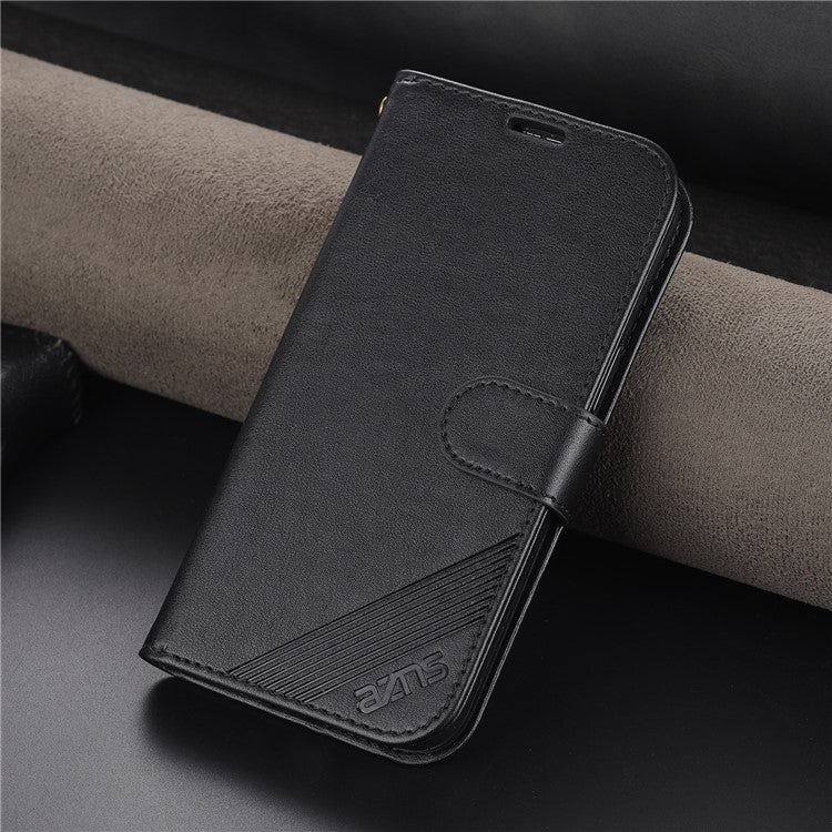 AZNS Textured PU Leather Wallet Case Inner TPU Magnetic Protective Flip Cover with Stand Function for Huawei Enjoy 20e - Black