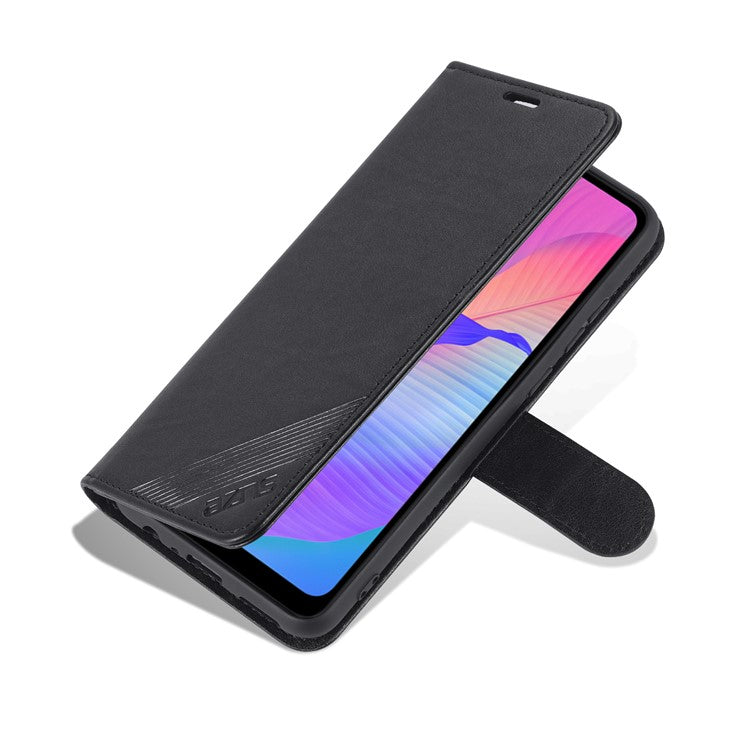 AZNS Textured PU Leather Wallet Case Inner TPU Magnetic Protective Flip Cover with Stand Function for Huawei Enjoy 20e - Black