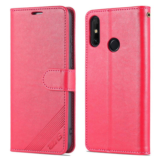 AZNS Textured PU Leather Wallet Case Inner TPU Magnetic Protective Flip Cover with Stand Function for Huawei Enjoy 20e - Red