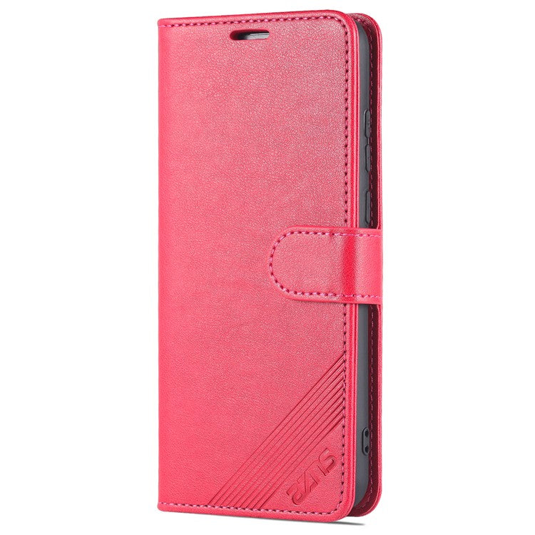 AZNS Textured PU Leather Wallet Case Inner TPU Magnetic Protective Flip Cover with Stand Function for Huawei Enjoy 20e - Red
