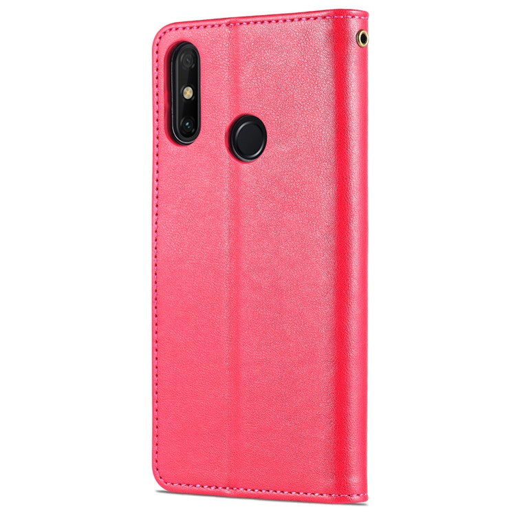 AZNS Textured PU Leather Wallet Case Inner TPU Magnetic Protective Flip Cover with Stand Function for Huawei Enjoy 20e - Red