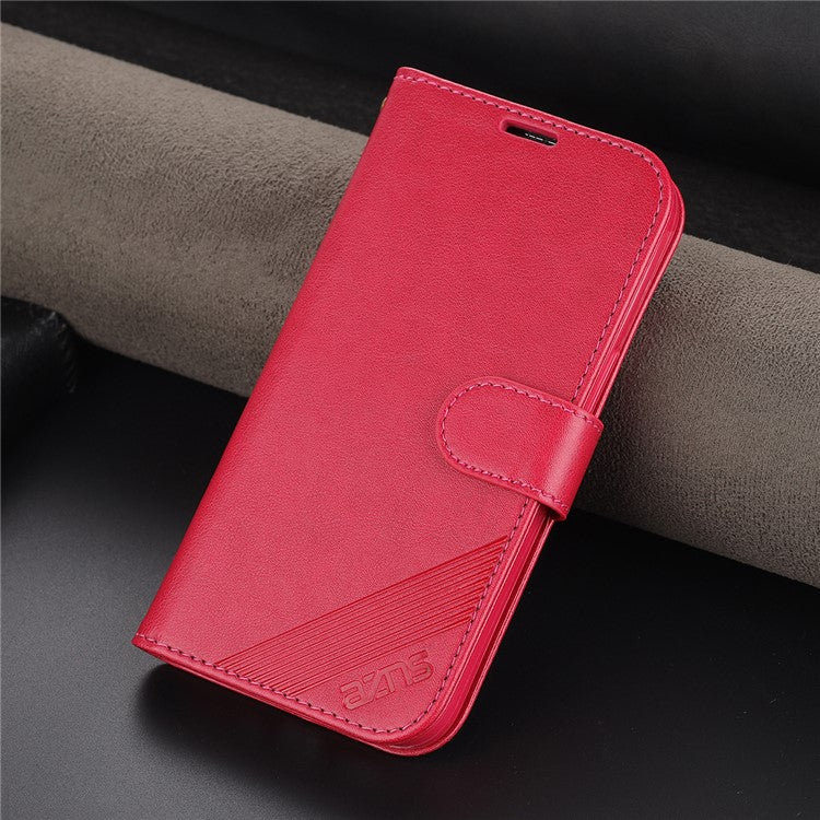 AZNS Textured PU Leather Wallet Case Inner TPU Magnetic Protective Flip Cover with Stand Function for Huawei Enjoy 20e - Red