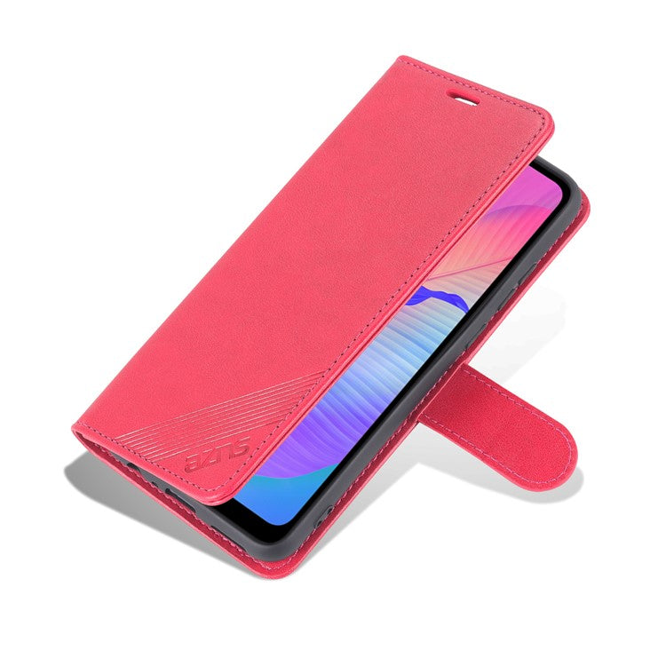 AZNS Textured PU Leather Wallet Case Inner TPU Magnetic Protective Flip Cover with Stand Function for Huawei Enjoy 20e - Red