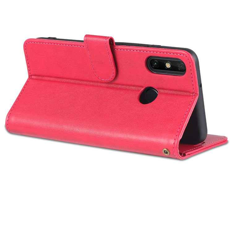 AZNS Textured PU Leather Wallet Case Inner TPU Magnetic Protective Flip Cover with Stand Function for Huawei Enjoy 20e - Red
