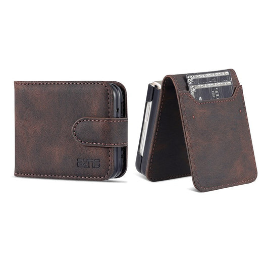 AZNS PU Leather Flip Phone Case for Huawei P50 Pocket / Pocket S, Folding All-Inclusive Protective Phone Cover with Card Slots - Brown