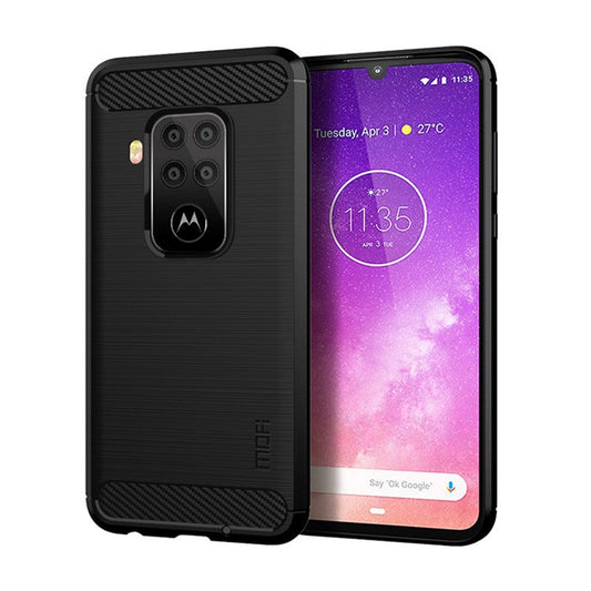 MOFI Carbon Fiber Texture Brushed TPU Phone Casing for Motorola One Zoom - Black