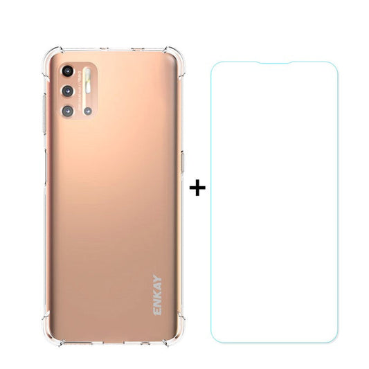 ENKAY HAT PRINCE Shockproof Clear TPU Case Full Covering Tempered Glass Protector for Motorola Moto G9 Plus