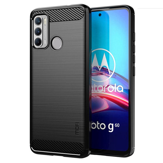 MOFI Brushed Carbon Fiber Design Flexible TPU Cover Well-Protected Case for Motorola Moto G60/G40 Fusion - Black