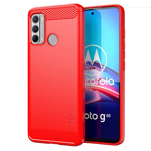 MOFI Brushed Carbon Fiber Design Flexible TPU Cover Well-Protected Case for Motorola Moto G60/G40 Fusion - Red