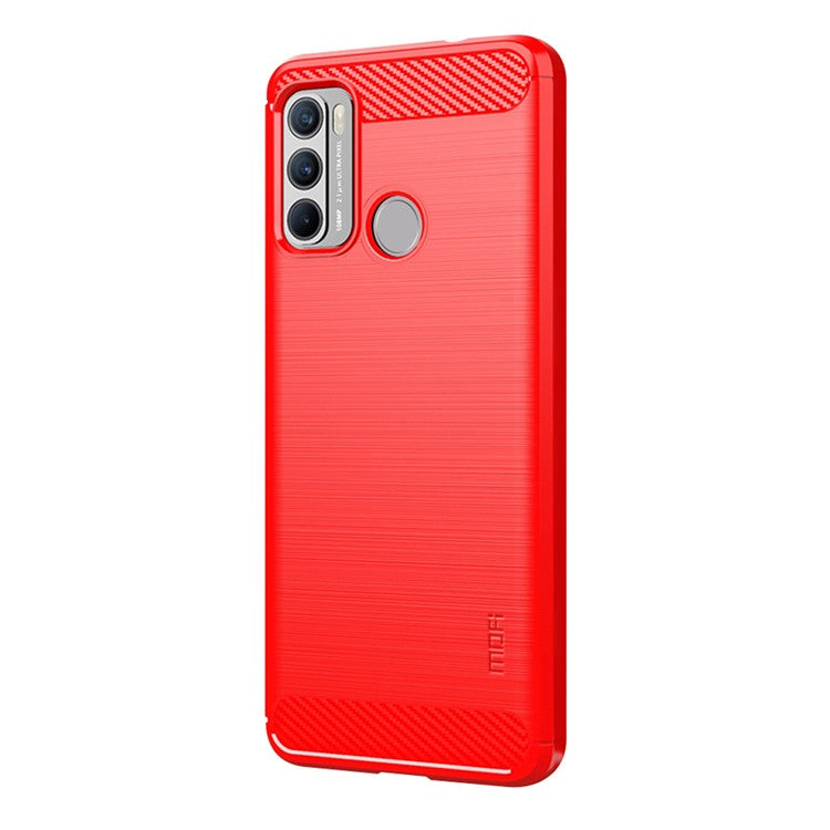 MOFI Brushed Carbon Fiber Design Flexible TPU Cover Well-Protected Case for Motorola Moto G60/G40 Fusion - Red