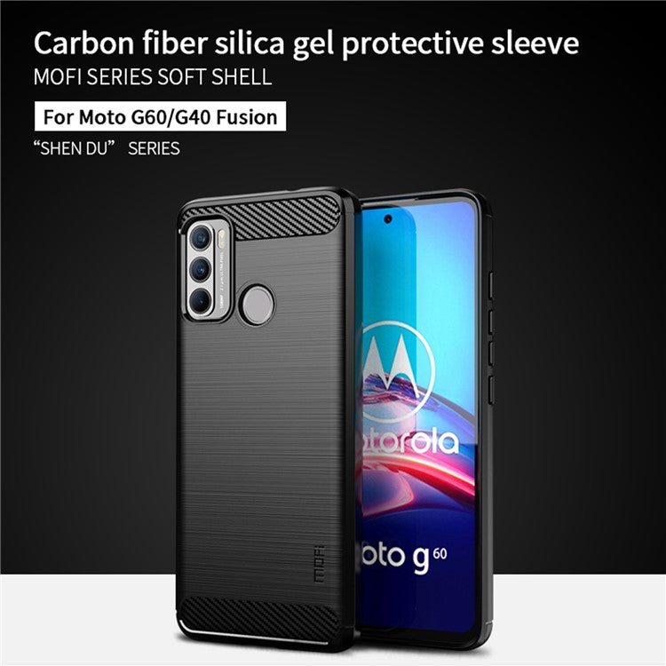 MOFI Brushed Carbon Fiber Design Flexible TPU Cover Well-Protected Case for Motorola Moto G60/G40 Fusion - Red