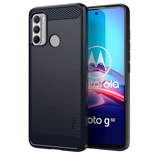 MOFI Brushed Carbon Fiber Design Flexible TPU Cover Well-Protected Case for Motorola Moto G60/G40 Fusion - Blue