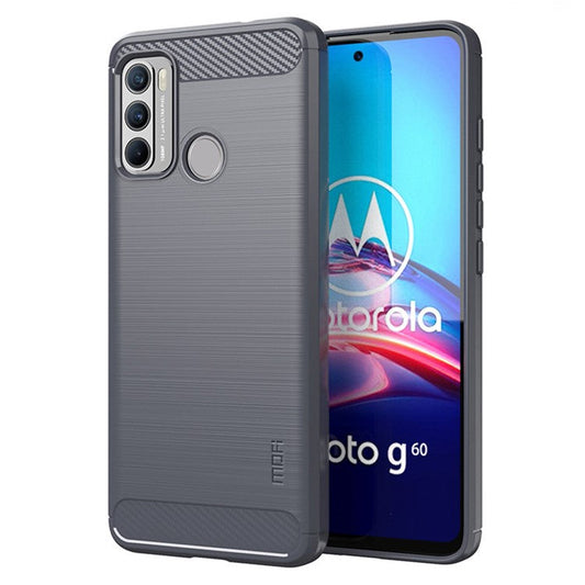MOFI Brushed Carbon Fiber Design Flexible TPU Cover Well-Protected Case for Motorola Moto G60/G40 Fusion - Grey