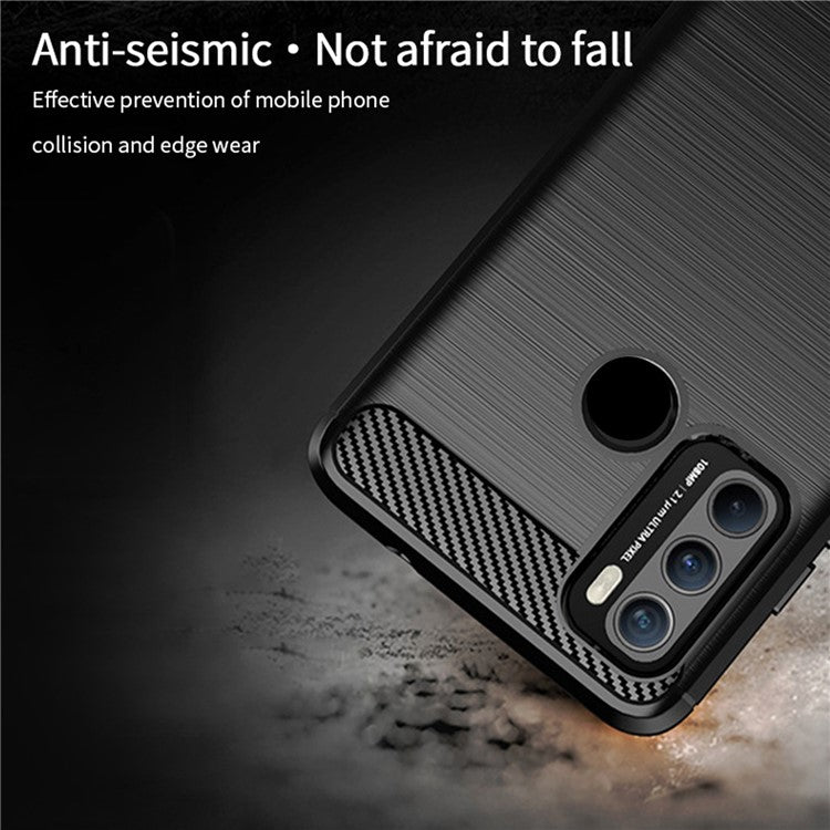 MOFI Brushed Carbon Fiber Design Flexible TPU Cover Well-Protected Case for Motorola Moto G60/G40 Fusion - Grey