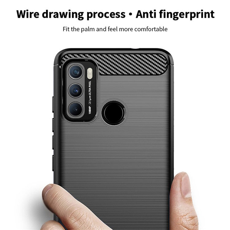 MOFI Brushed Carbon Fiber Design Flexible TPU Cover Well-Protected Case for Motorola Moto G60/G40 Fusion - Grey