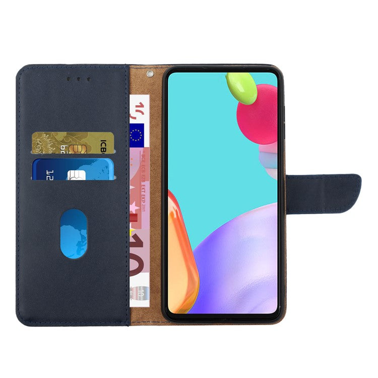 Nappa Texture Genuine Leather Wallet Folio Flip Protective Case with Hands-free Stand for Motorola Moto G9 Plus - Blue