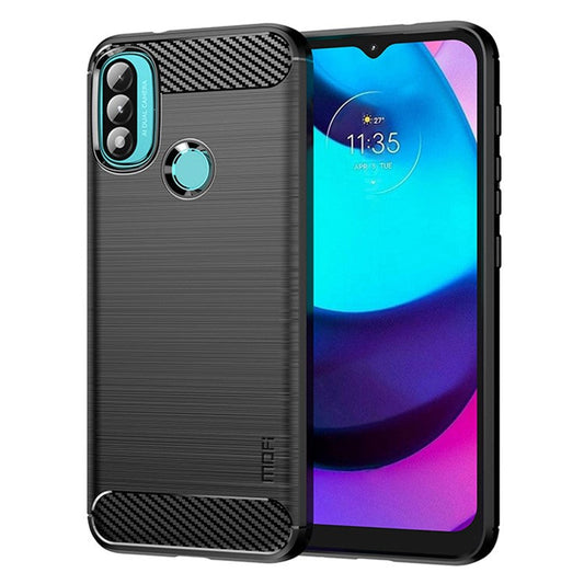 MOFI Brushed Carbon Fiber Design Soft TPU Cover Well-Protected Case for Motorola Moto E20 / E40 - Black